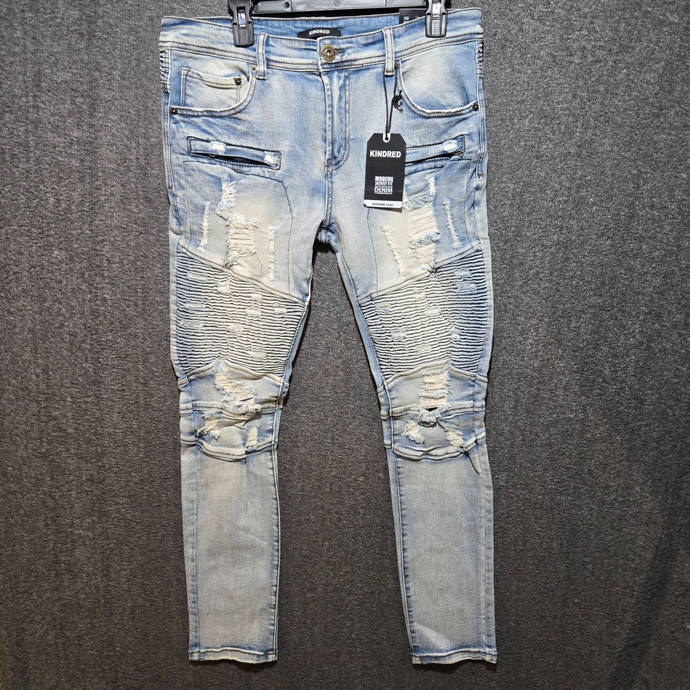 Kindred Ripped Moto Modern Skinny Jeans Light Wash Men's Size 34×32 NWT